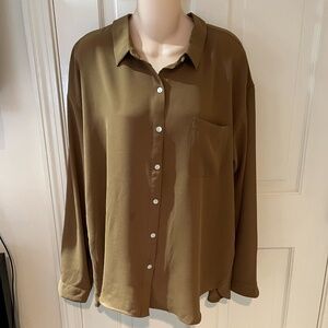 J.Jill Women's Long Sleeve Blouse Button Down Front Size XL Polyester Brown